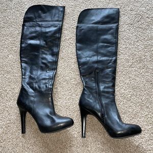 Jessica Simpson black leather over the knee heeled boots, excellent condition